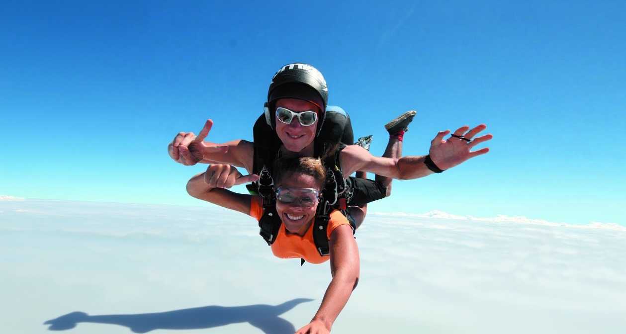 Tandem skydiving over Portorož coastline
