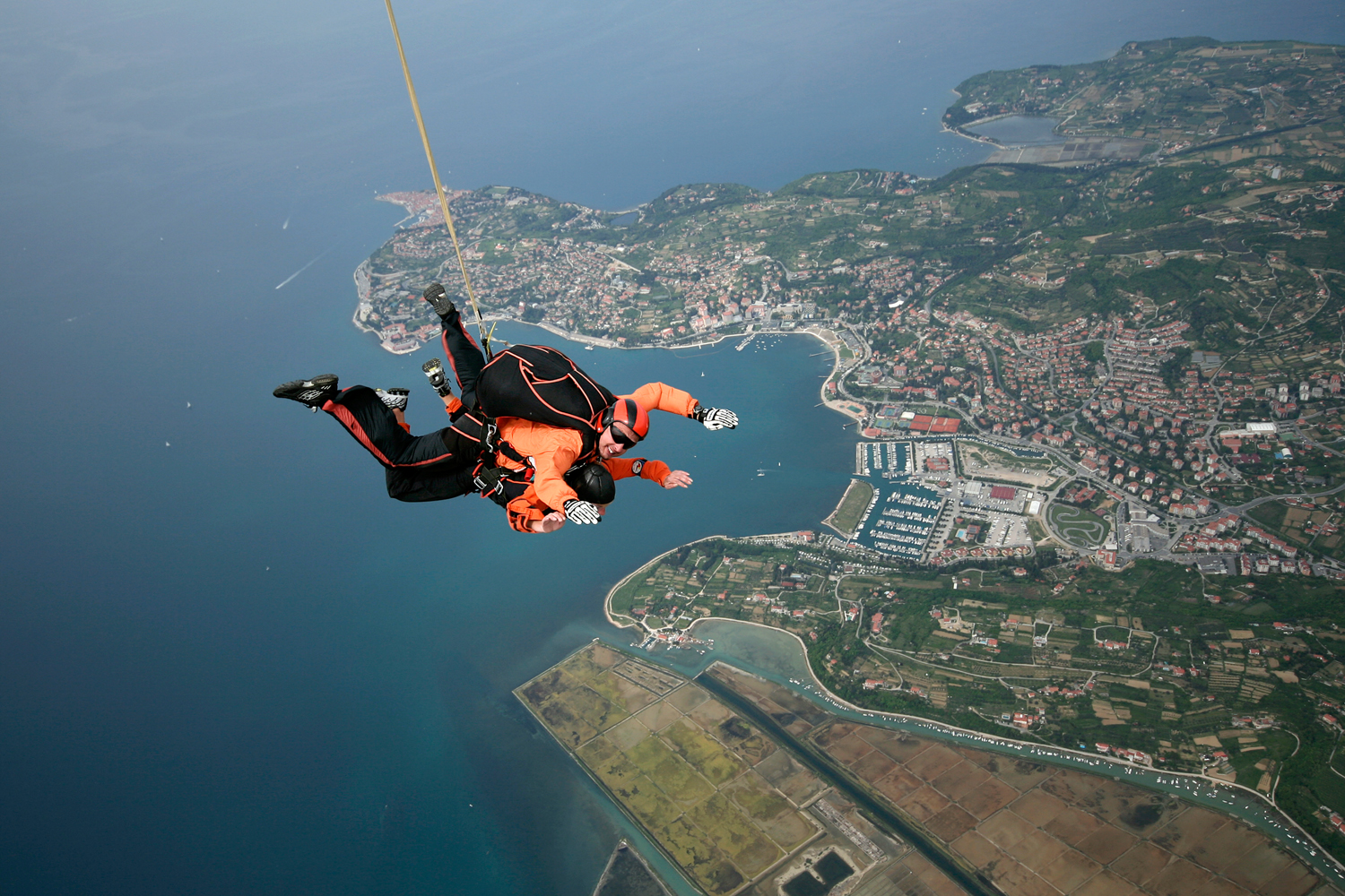 Skydiving instructor and student in freefall